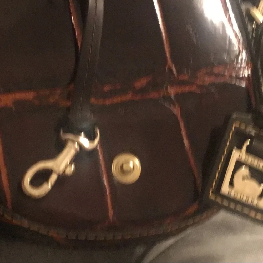 Dooney & Bourke Dark Brown Croc-Embossed Leather Mini Flap Saddle Crossbody-EUC
